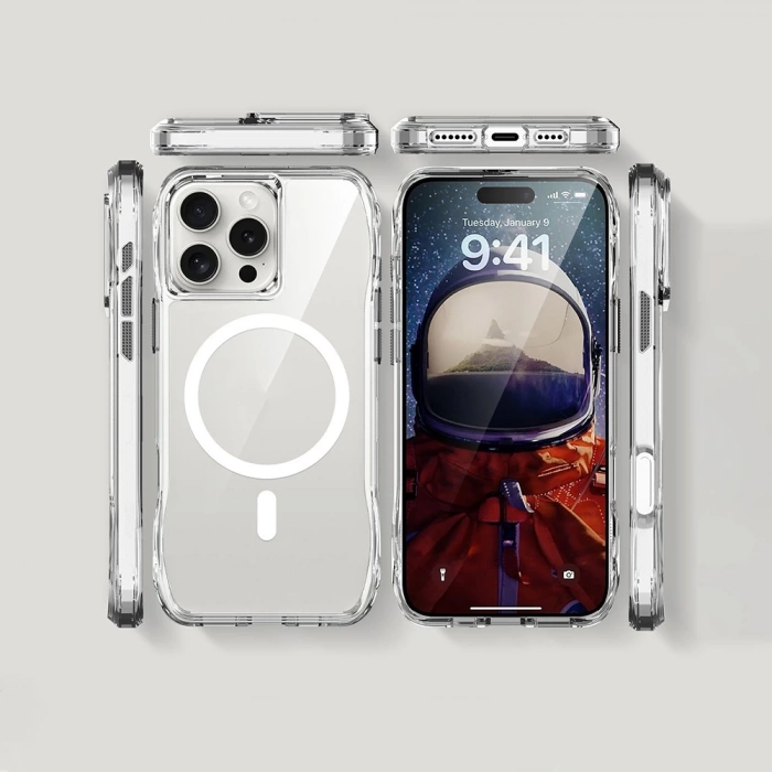 Apple iPhone 16 Pro Max Kılıf M-safe Şarj Özellikli Airbagli Şeffaf Zore İncek Kapak