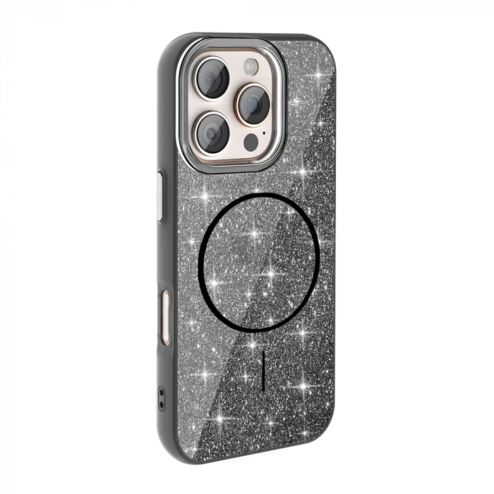 Apple iPhone 16 Pro Max Kılıf M-safe Şarj Özellikli Parlayan Simli Zore Okso Kapak