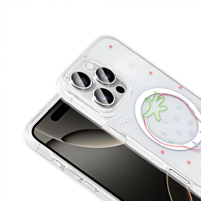 Apple iPhone 16 Pro Max Kılıf M-Safe Şarj Özellikli Şeffaf Zore Folk Sert Kapak