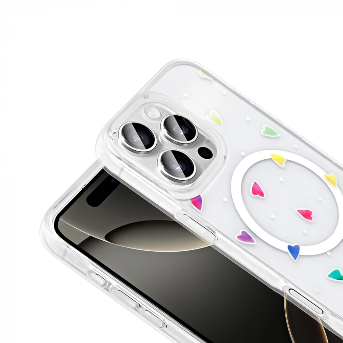 Apple iPhone 16 Pro Max Kılıf M-Safe Şarj Özellikli Şeffaf Zore Folk Sert Kapak