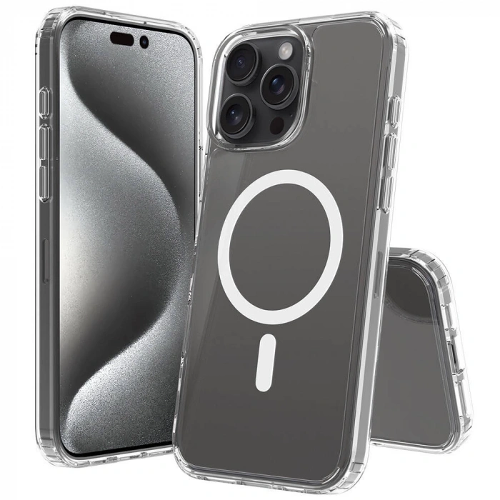 Apple iPhone 16 Pro Max Kılıf M-safe Şarj Özellikli Şeffaf Sert PC Zore Embos Kapak