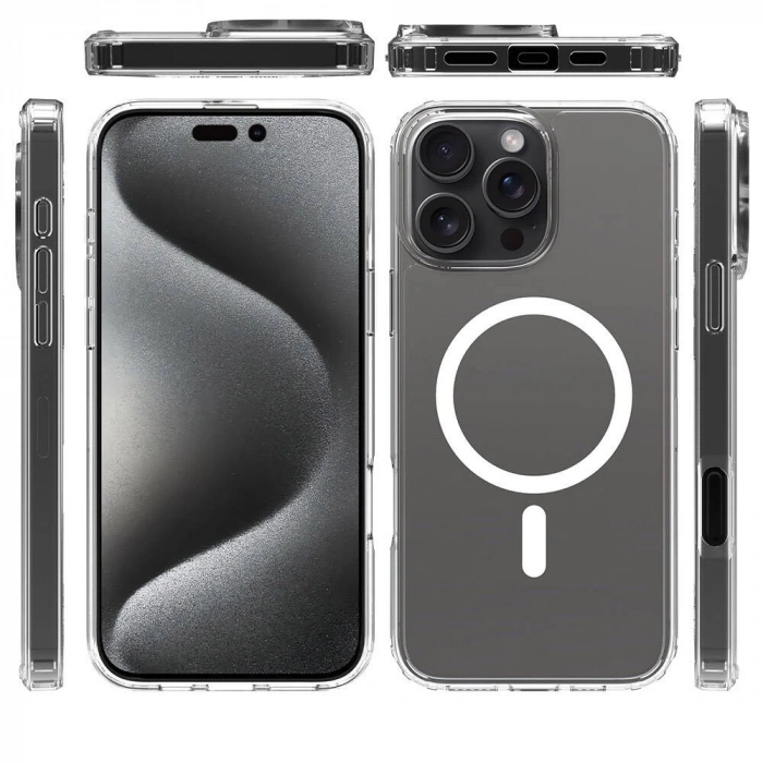 Apple iPhone 16 Pro Max Kılıf M-safe Şarj Özellikli Şeffaf Sert PC Zore Embos Kapak