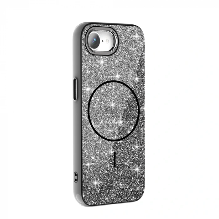 Apple iPhone 16E Kılıf M-safe Şarj Özellikli Parlayan Simli Zore Okso Kapak