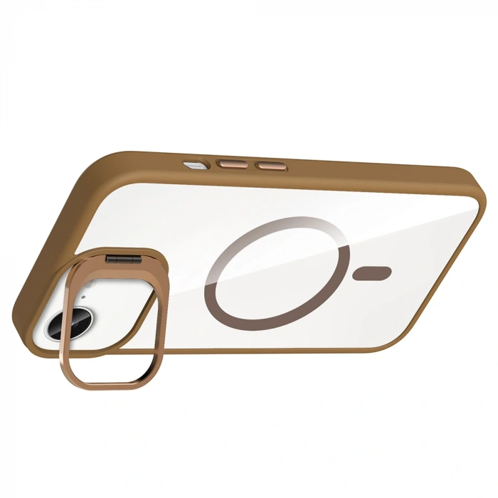 Apple iPhone 16E Kılıf Standlı ve Kamera Lens Hediyeli M-Safe Şarj Özellikli Zore Etro Kapak