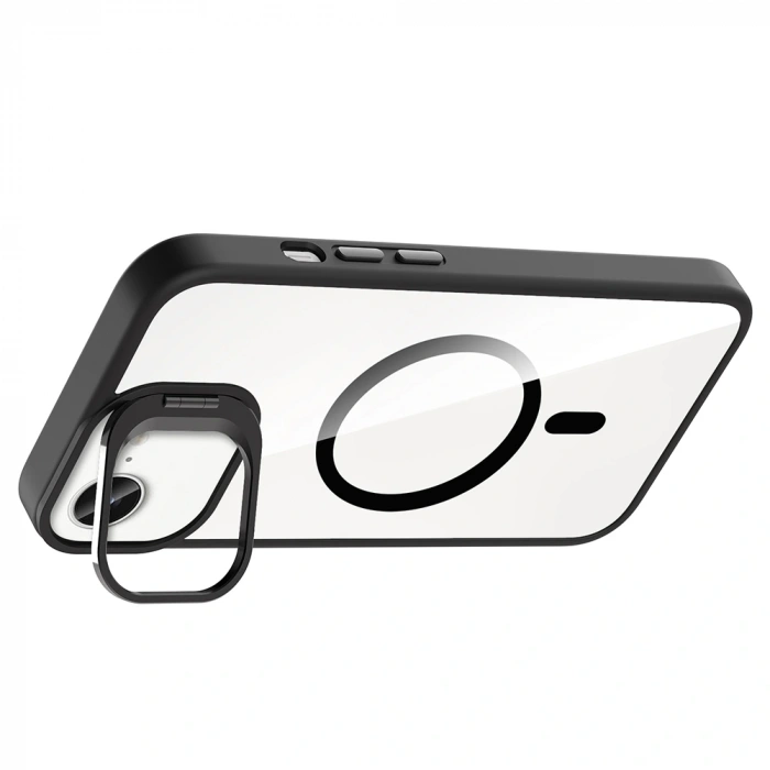 Apple iPhone 16E Kılıf Standlı ve Kamera Lens Hediyeli M-Safe Şarj Özellikli Zore Etro Kapak