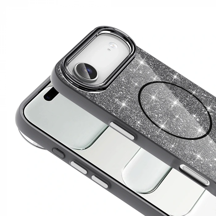 Apple iPhone 17 Air Kılıf M-safe Şarj Özellikli Parlayan Simli Zore Okso Kapak