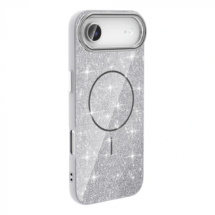 Apple iPhone 17 Air Kılıf M-safe Şarj Özellikli Parlayan Simli Zore Okso Kapak