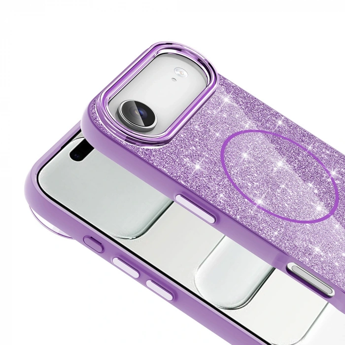 Apple iPhone 17 Air Kılıf M-safe Şarj Özellikli Parlayan Simli Zore Okso Kapak