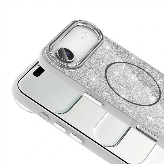 Apple iPhone 17 Air Kılıf M-safe Şarj Özellikli Parlayan Simli Zore Okso Kapak