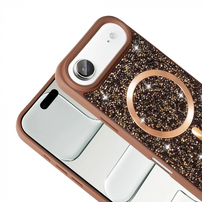 Apple iPhone 17 Air Kılıf Pırlanta Tasarımlı M-safe Şarj Özellikli Zore Mozaik Silikon Kapak