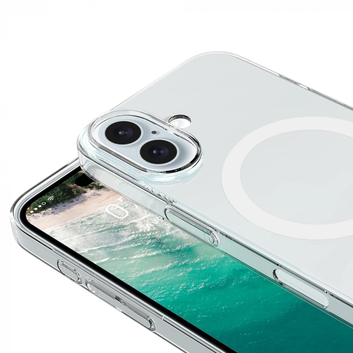 Apple iPhone 17 Kılıf IC Çipli M-Safe Şarj Özellikli Şeffaf Kamera Çerçeveli Zore Toledo Kapak