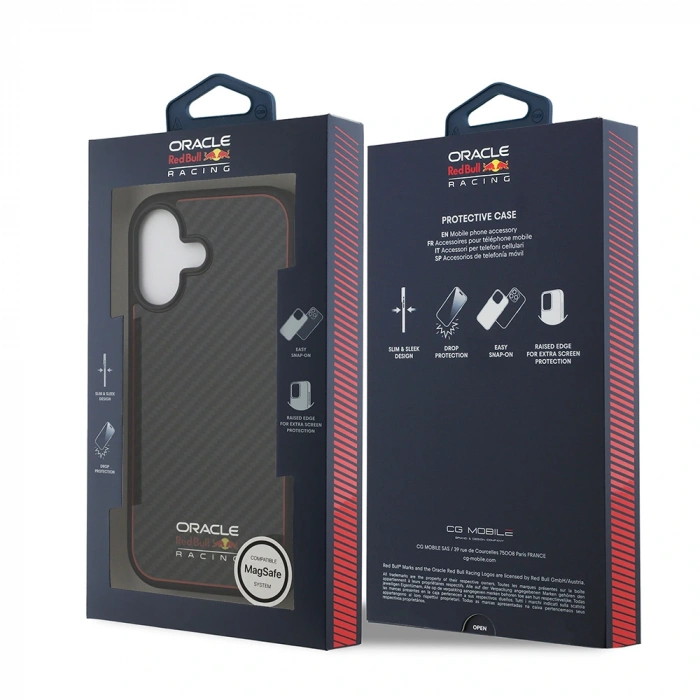 Apple iPhone 17 Kılıf Redbull Orjinal Lisanslı M-safe Şarj Özellikli Karbon Fiber Parlayan Logolu Kevlar Kapak