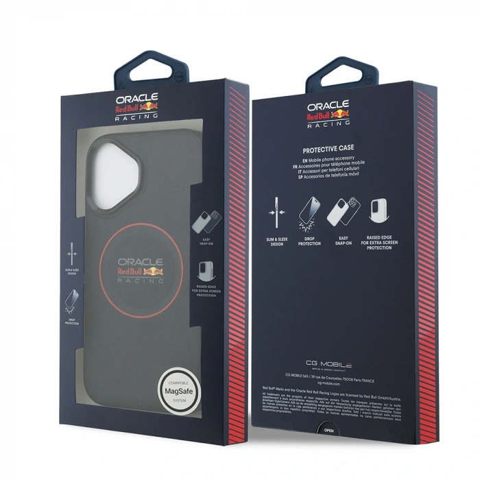 Apple iPhone 17 Kılıf Redbull Orjinal Lisanslı M-safe Şarj Özellikli Kırmızı Halka ve Logo Kabartmalı PU Deri Kapak