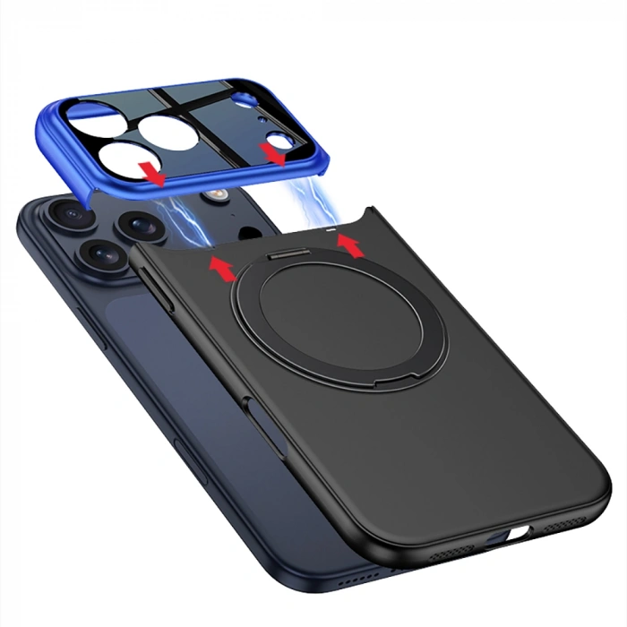 Apple iPhone 17 Pro Kılıf M-safe Şarj Özellikli 360 Derece Standlı Çift Parçalı Zore Torino Kapak