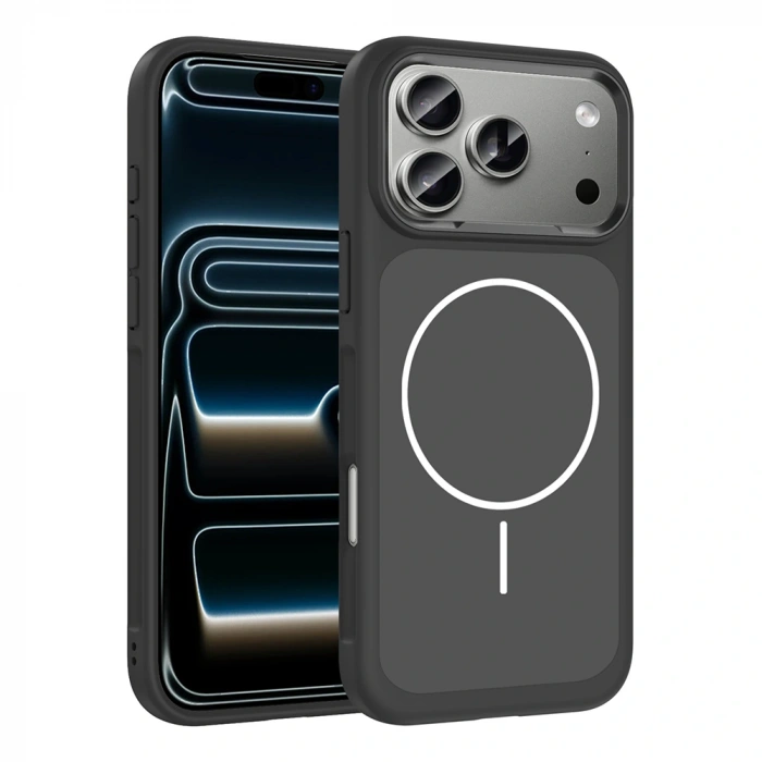 Apple iPhone 17 Pro Kılıf M-Safe Şarj Özellikli Metal Kamera Çerçeveli Zore Sanremo Silikon Kapak