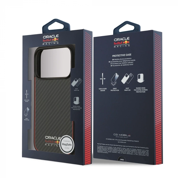 Apple iPhone 17 Pro Kılıf Redbull Orjinal Lisanslı M-safe Şarj Özellikli Karbon Fiber Parlayan Logolu Kevlar Kapak