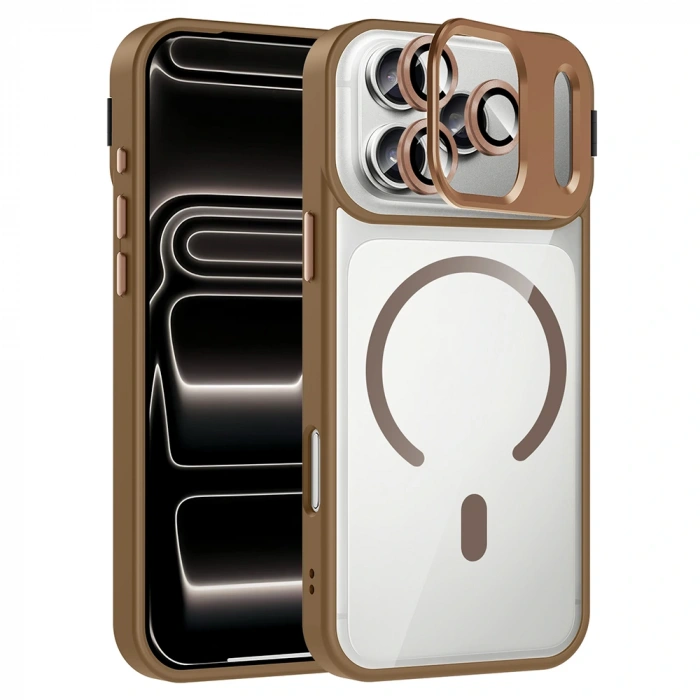 Apple iPhone 17 Pro Kılıf Standlı ve Kamera Lens Hediyeli M-Safe Şarj Özellikli Zore Etro Kapak