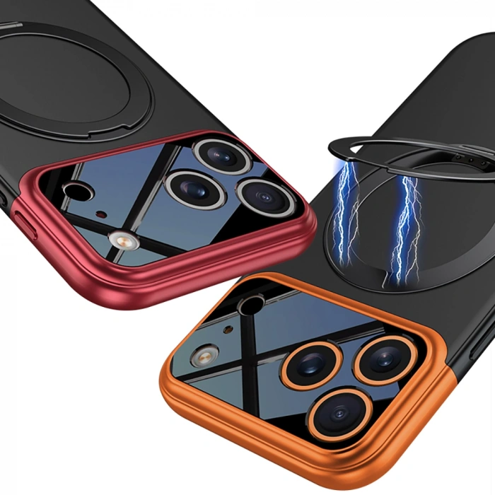 Apple iPhone 17 Pro Max Kılıf M-safe Şarj Özellikli 360 Derece Standlı Çift Parçalı Zore Torino Kapak
