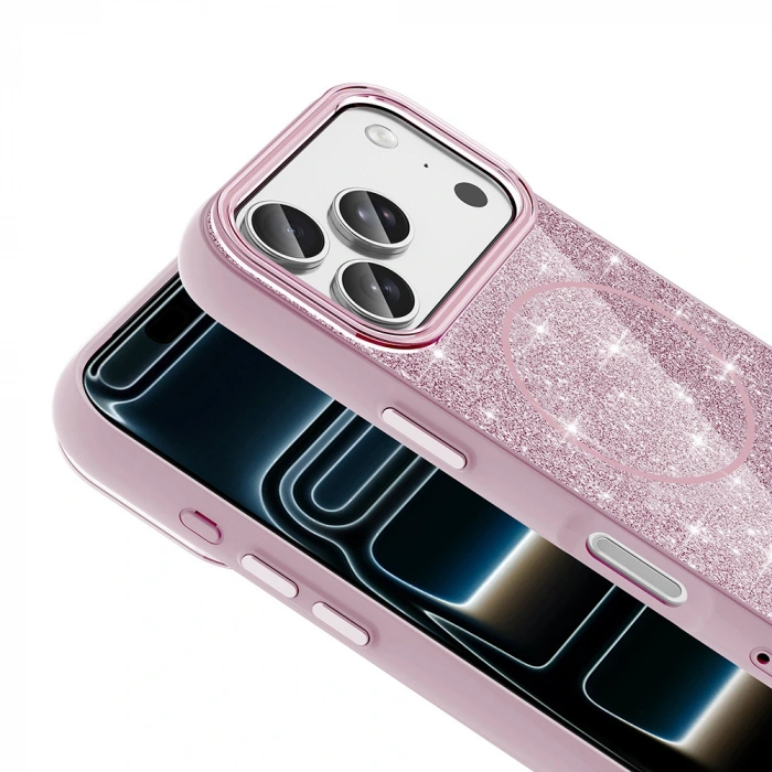 Apple iPhone 17 Pro Max Kılıf M-safe Şarj Özellikli Parlayan Simli Zore Okso Kapak