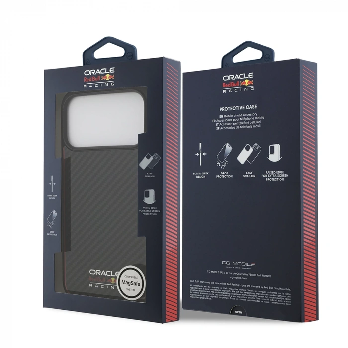 Apple iPhone 17 Pro Max Kılıf Redbull Orjinal Lisanslı M-safe Şarj Özellikli Karbon Fiber Parlayan Logolu Kevlar Kapak