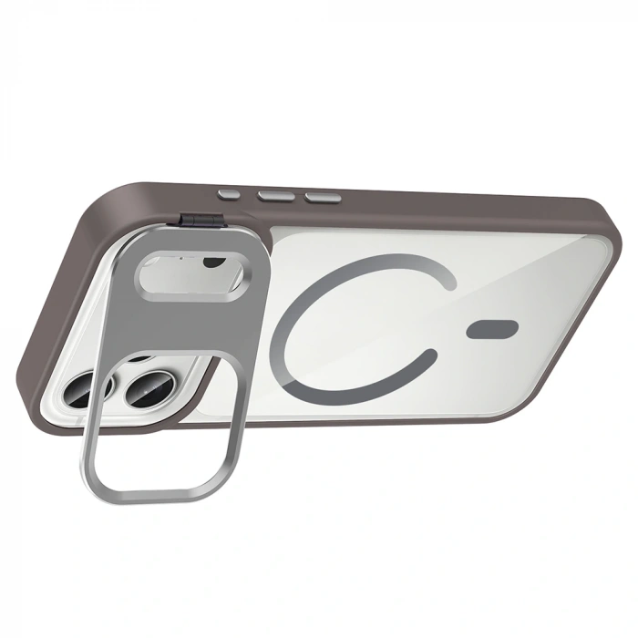 Apple iPhone 17 Pro Max Kılıf Standlı ve Kamera Lens Hediyeli M-Safe Şarj Özellikli Zore Etro Kapak