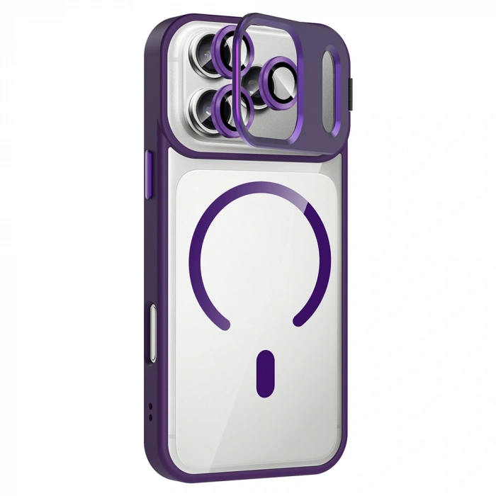 Apple iPhone 17 Pro Max Kılıf Standlı ve Kamera Lens Hediyeli M-Safe Şarj Özellikli Zore Etro Kapak