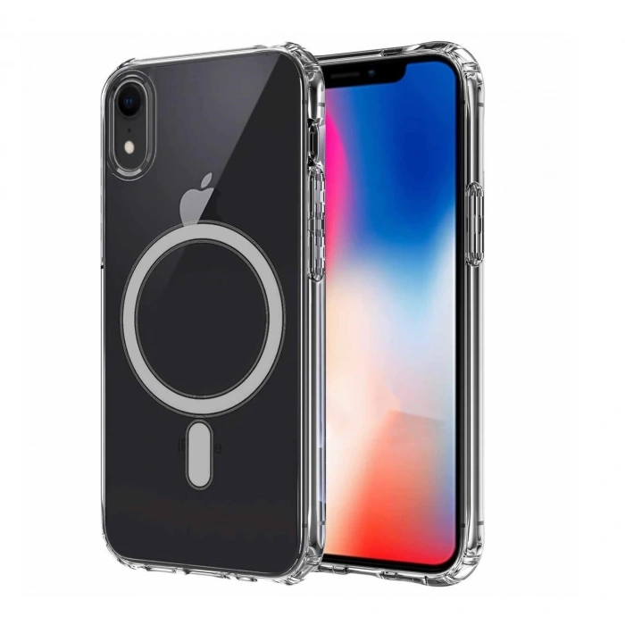 Apple iPhone XR 6.1 Kılıf M-safe Şarj Özellikli Şeffaf Sert PC Zore Embos Kapak