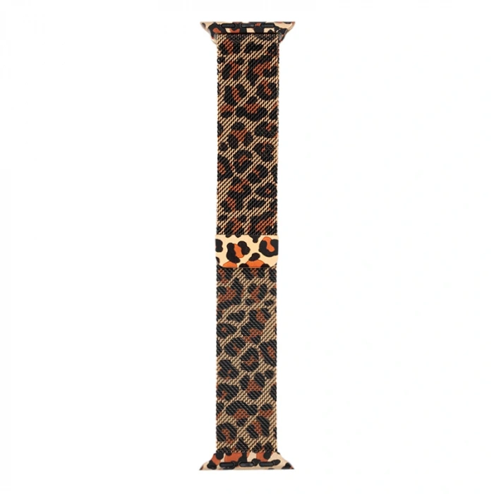 Apple Watch 38mm Zore KRD-01 Leopar Desenli Metal Kordon