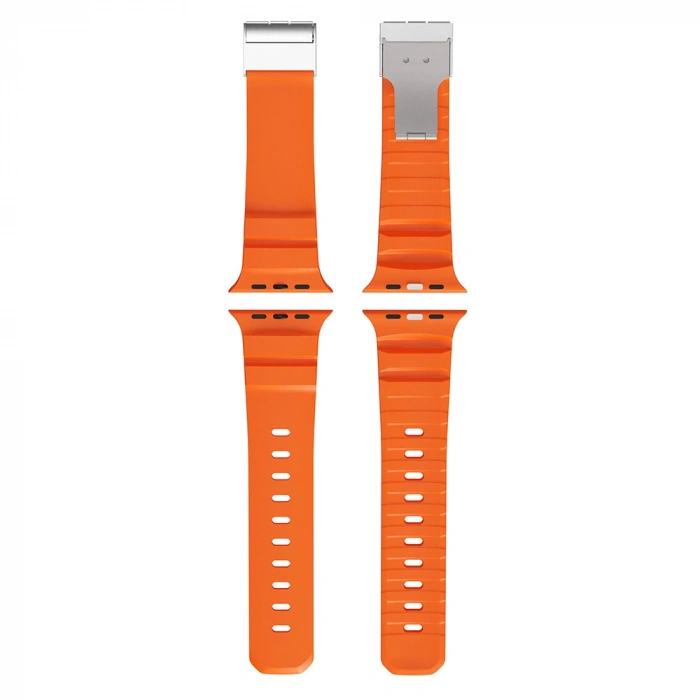 Apple Watch 7 45mm Zore KRD-145 Metal Tokalı Silikon Kordon