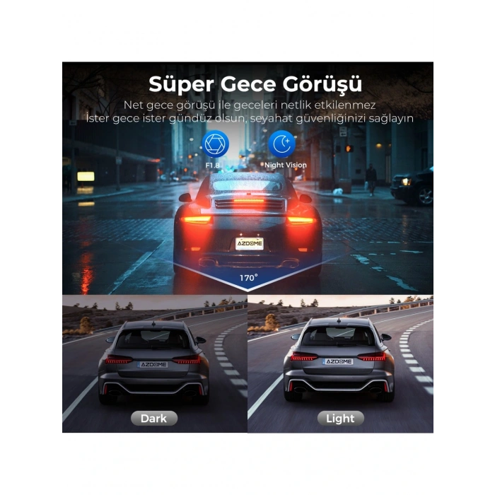 Azdome V600 Çift Kameralı Araç Içi Kamera 2.4” IPS Ekran, Su Geçirmez Arka Kamera, Geniş Açı, Gece Görüşü, G-Sensör