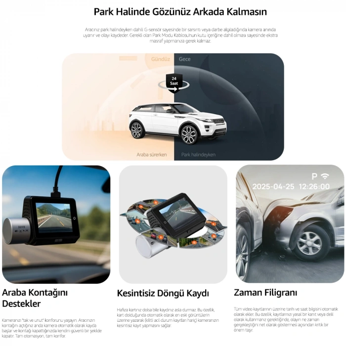 DAIVIN A6M 4k Qhd Wifi Adas 170° Ultra Geniş Açılı Gece Görüşlü Ön ve Arka Araç İçi Kamera