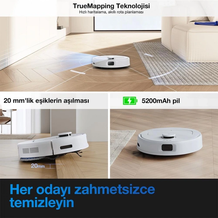 Ecovacs Deebot N20E Plus Robot Süpürge ve Paspas - Beyaz
