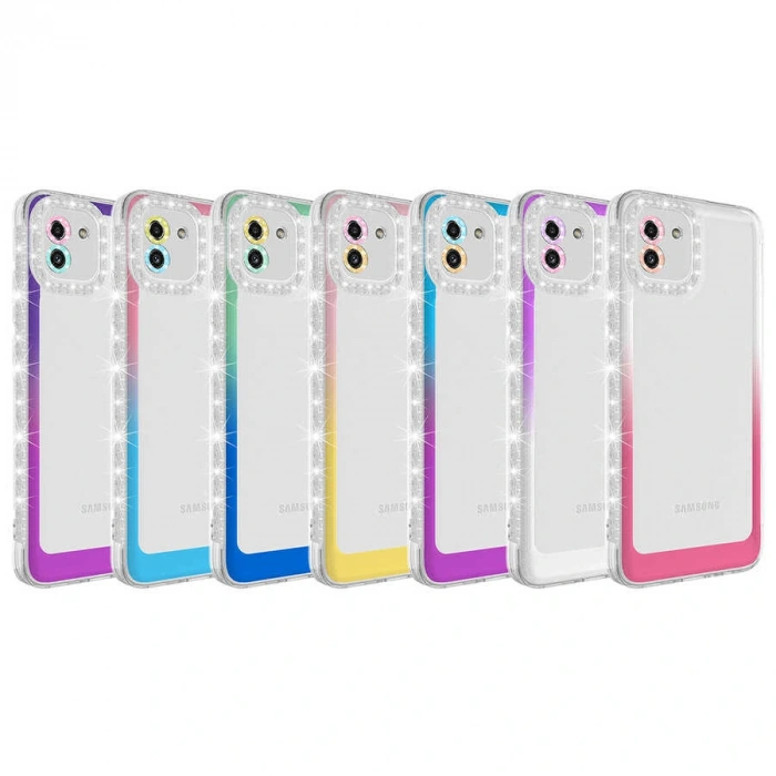 Galaxy A03 Kılıf Simli ve Renk Geçiş Tasarımlı Lens Korumalı Zore Park Kapak