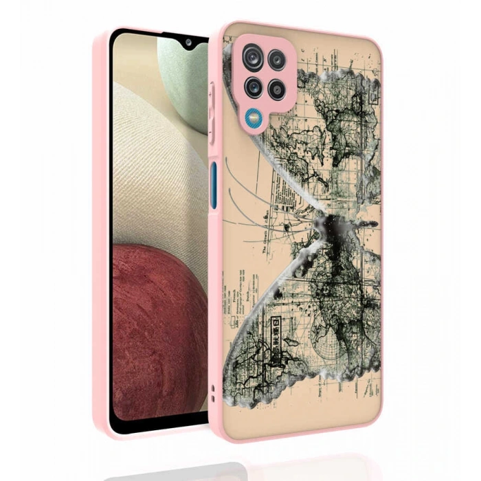 Galaxy A12 Kılıf Desenli Kamera Korumalı Parlak Zore Nora Kapak