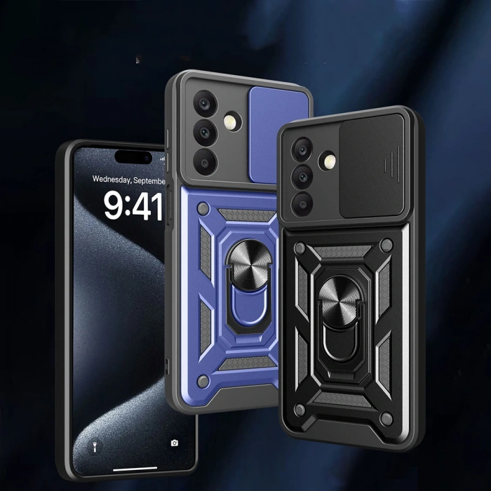 Galaxy A17 Kılıf Magnetik Standlı Kamera Korumalı Zore Sürgülü Vega Kapak