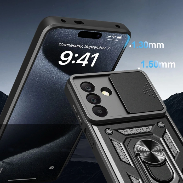 Galaxy A17 Kılıf Magnetik Standlı Kamera Korumalı Zore Sürgülü Vega Kapak