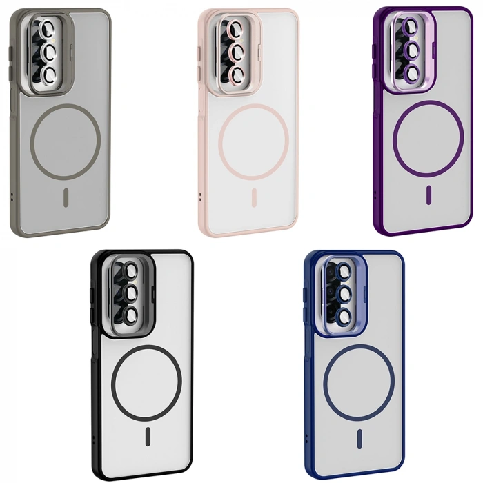 Galaxy A17 Kılıf Standlı ve Kamera Lens Hediyeli Zore Etro Kapak