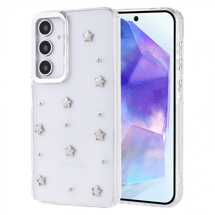 Galaxy A35 Kılıf Airbag Tasarımlı Simli Şeffaf Zore Kutup Kapak