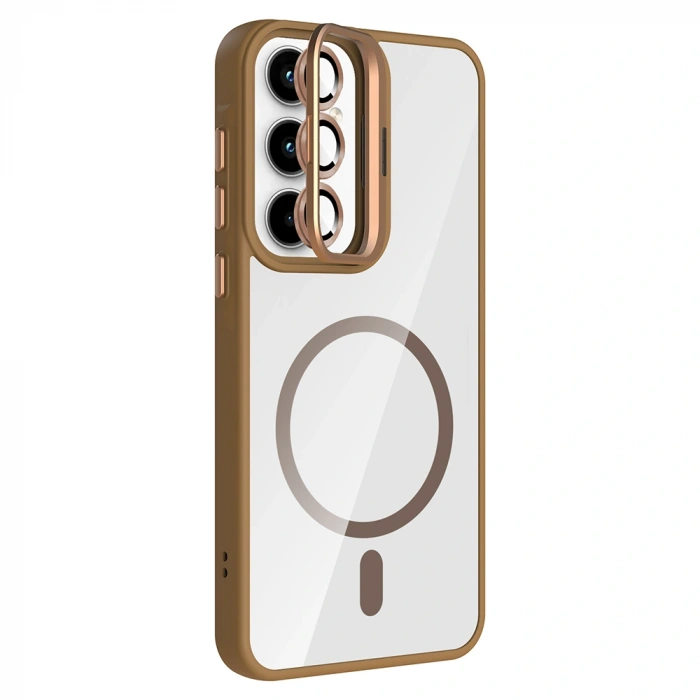 Galaxy A35 Kılıf Standlı ve Kamera Lens Hediyeli M-Safe Şarj Özellikli Zore Etro Kapak