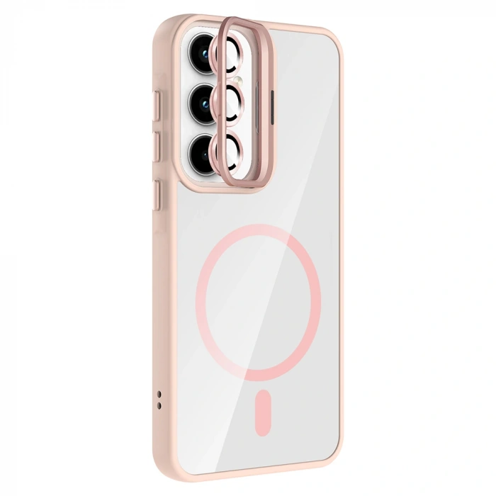 Galaxy A35 Kılıf Standlı ve Kamera Lens Hediyeli M-Safe Şarj Özellikli Zore Etro Kapak