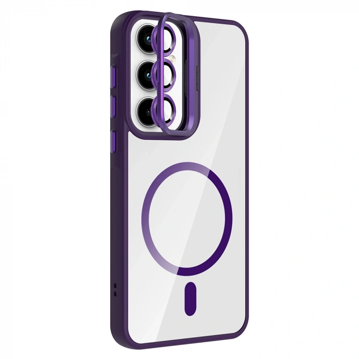 Galaxy A35 Kılıf Standlı ve Kamera Lens Hediyeli M-Safe Şarj Özellikli Zore Etro Kapak