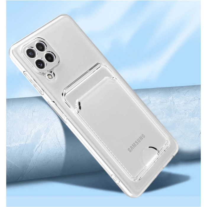 Galaxy M22 Kılıf Kartlıklı Şeffaf Zore Setra Clear Silikon Kapak