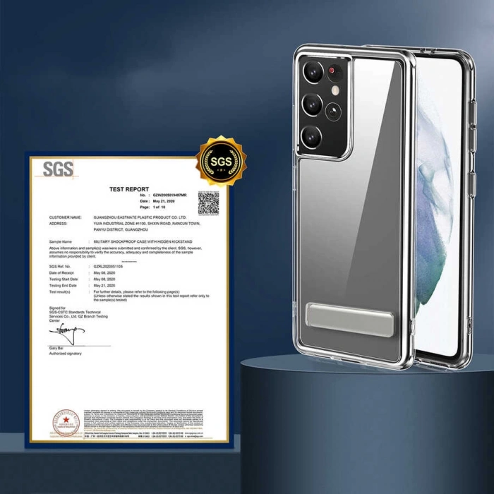 Galaxy S21 Ultra Kılıf Standlı Şeffaf Silikon Zore L-Stand Kapak