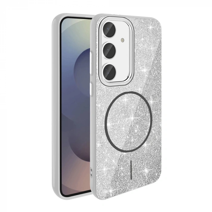 Galaxy S23 FE Kılıf M-safe Şarj Özellikli Parlayan Simli Zore Okso Kapak