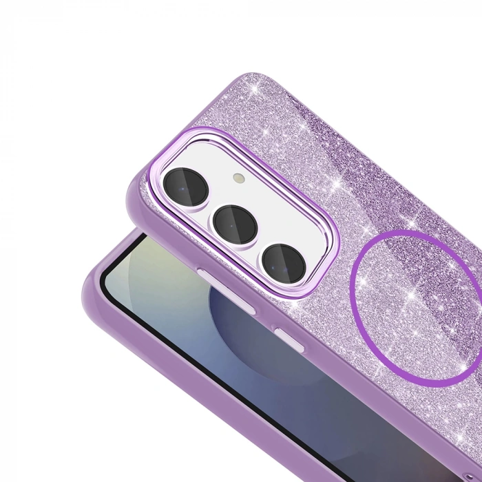 Galaxy S23 FE Kılıf M-safe Şarj Özellikli Parlayan Simli Zore Okso Kapak