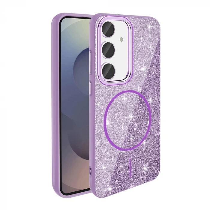 Galaxy S23 FE Kılıf M-safe Şarj Özellikli Parlayan Simli Zore Okso Kapak