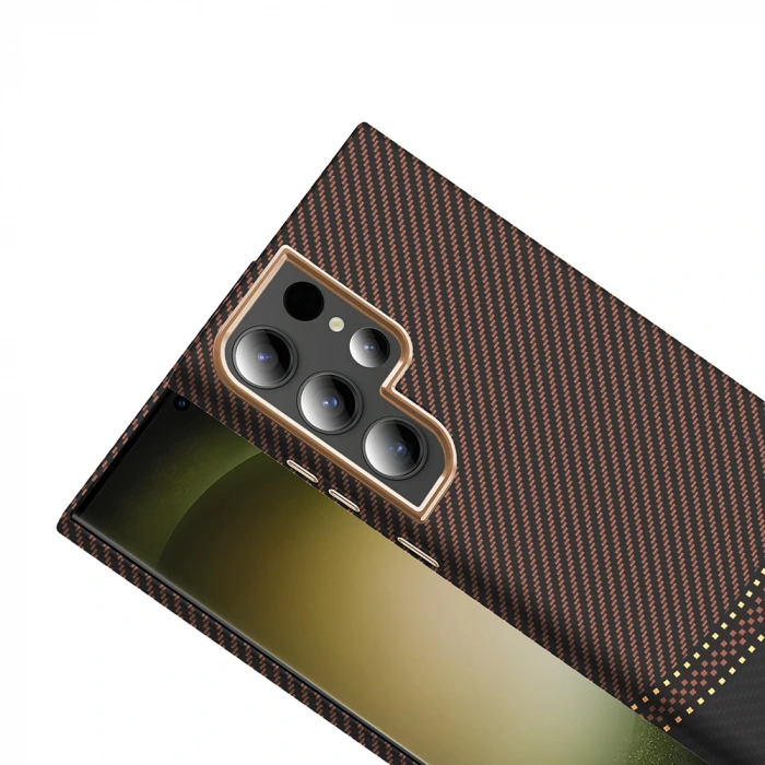 Galaxy S23 Ultra Kılıf M-safe Şarj Özellikli Karbon Fiber Görünümlü Zore Gros Kapak