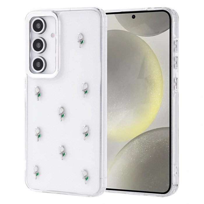 Galaxy S24 FE Kılıf Airbag Tasarımlı Simli Şeffaf Zore Kutup Kapak