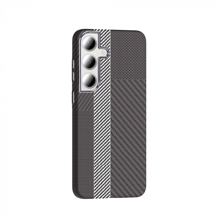 Galaxy S24 FE Kılıf M-safe Şarj Özellikli Karbon Fiber Görünümlü Zore Gros Kapak