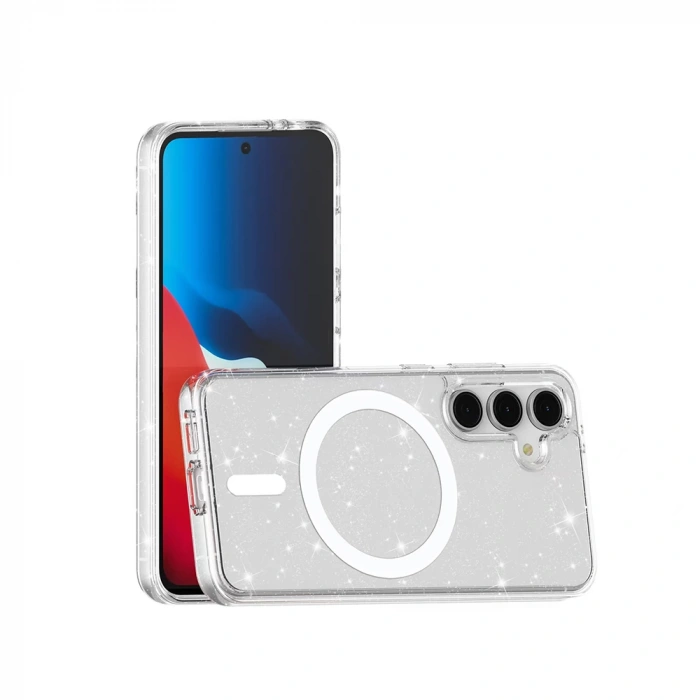 Galaxy S24 FE Kılıf M-safe Şarj Özellikli Parlayan Simli Saydam Renkli Zore Allstar Kapak